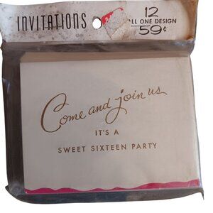 Vintage Sweet Sixteen Party Invitations  Set Of 12 Cards Envelopes NEW 1960's